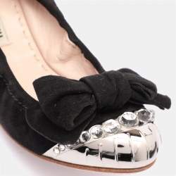 Miu Miu Black Suede Embellished Cap Toe Scrunch Ballet Flats Size 35