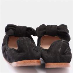Miu Miu Black Suede Embellished Cap Toe Scrunch Ballet Flats Size 35