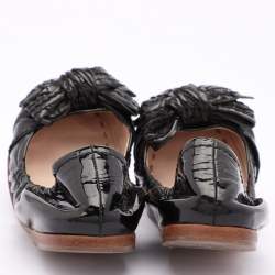 Miu Miu Black Patent Leather Bow Scrunch Ballet Flats Size 35.5