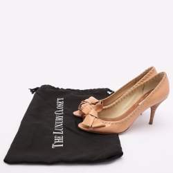 Miu Miu Beige Patent Leather Bow Peep Toe Pumps Size 35.5
