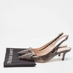 Miu Miu Black/Beige Embossed Snakeskin Bow Slingback Pumps Size 38.5