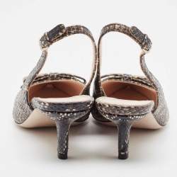 Miu Miu Black/Beige Embossed Snakeskin Bow Slingback Pumps Size 38.5
