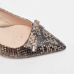 Miu Miu Black/Beige Embossed Snakeskin Bow Slingback Pumps Size 38.5