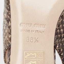 Miu Miu Black/Beige Embossed Snakeskin Bow Slingback Pumps Size 38.5