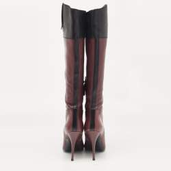 Miu Miu Burgundy/Black Leather Knee Length Boots Size 39.5