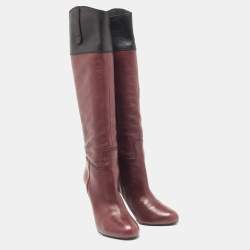 Miu Miu Burgundy/Black Leather Knee Length Boots Size 39.5
