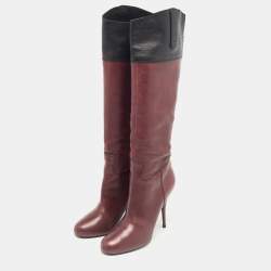 Miu Miu Burgundy/Black Leather Knee Length Boots Size 39.5