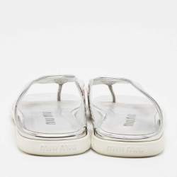 Miu Miu Silver/Pink Leather and Patent Thong Flats Size 36