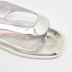 Miu Miu Silver/Pink Leather and Patent Thong Flats Size 36