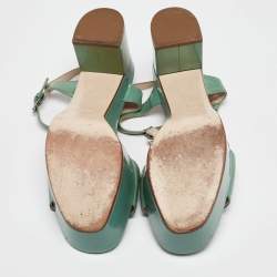 مملوكة مسبقًا Miu Miu Green Patent Leather Crystal Embellished Platform Ankle Strap Sandals Size 41