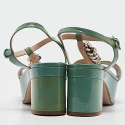 مملوكة مسبقًا Miu Miu Green Patent Leather Crystal Embellished Platform Ankle Strap Sandals Size 41