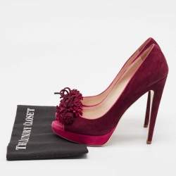 Miu Miu Plum/Pink Suede Tassel Detail Peep Toe Platform Pumps Size 40.5