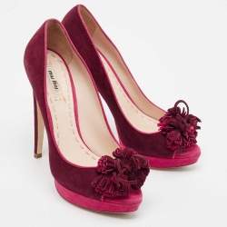 Miu Miu Plum/Pink Suede Tassel Detail Peep Toe Platform Pumps Size 40.5