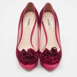 Miu Miu Plum/Pink Suede Tassel Detail Peep Toe Platform Pumps Size 40.5