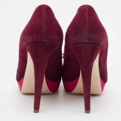 Miu Miu Plum/Pink Suede Tassel Detail Peep Toe Platform Pumps Size 40.5