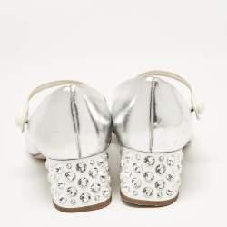 Pre Owned Miu Miu Silver Leather Mary Jane Pumps Size 37