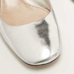Pre Owned Miu Miu Silver Leather Mary Jane Pumps Size 37