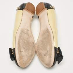 Miu Miu Yellow/Black Patent Leather Studded Bow Ballet Flats Size 37