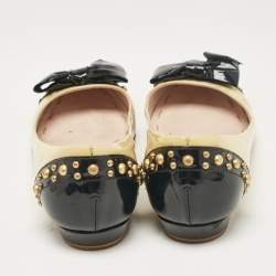 Miu Miu Yellow/Black Patent Leather Studded Bow Ballet Flats Size 37