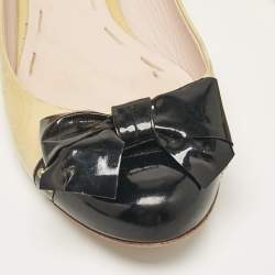 Miu Miu Yellow/Black Patent Leather Studded Bow Ballet Flats Size 37