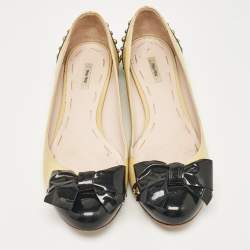 Miu Miu Yellow/Black Patent Leather Studded Bow Ballet Flats Size 37