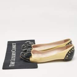 Miu Miu Yellow/Black Patent Leather Studded Bow Ballet Flats Size 37