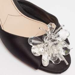 Miu Miu Black Satin Embellished Slide Sandals Size 38.5