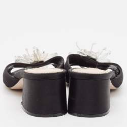 Miu Miu Black Satin Embellished Slide Sandals Size 38.5
