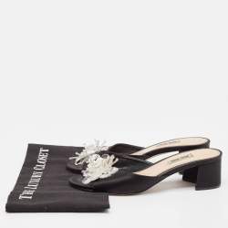 Miu Miu Black Satin Embellished Slide Sandals Size 38.5