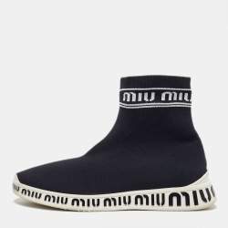 Pre Owned Miu Miu Black Knit Fabric Sock High Top Sneakers Size 36.5