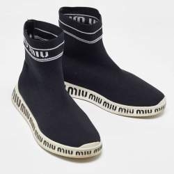 Pre Owned Miu Miu Black Knit Fabric Sock High Top Sneakers Size 36.5