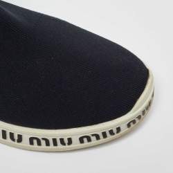 Pre Owned Miu Miu Black Knit Fabric Sock High Top Sneakers Size 36.5