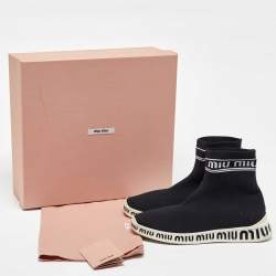 Pre Owned Miu Miu Black Knit Fabric Sock High Top Sneakers Size 36.5