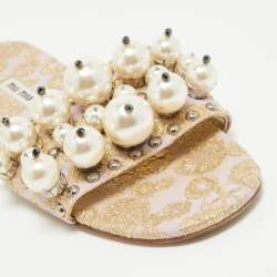 Miu Miu Purple/Gold Brocade Fabric Flat Slides Size 38