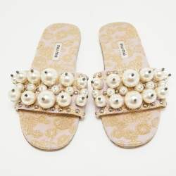 Miu Miu Purple/Gold Brocade Fabric Flat Slides Size 38