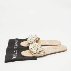 Miu Miu Purple/Gold Brocade Fabric Flat Slides Size 38