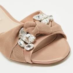 Miu Miu Pink Knotted Fabric and Satin Crystal Embellished Flat Slides Size 39