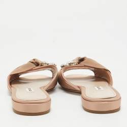 Miu Miu Pink Knotted Fabric and Satin Crystal Embellished Flat Slides Size 39
