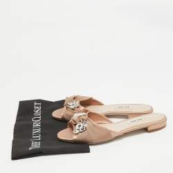 Miu Miu Pink Knotted Fabric and Satin Crystal Embellished Flat Slides Size 39