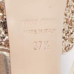 Pre Owned Miu Miu Gold Glitter Leather and Glitter Ankle Strap Sandals Size 37.5