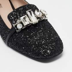 Miu Miu Black Glitter Crystal Embellished  Loafers Size 40