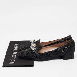 Miu Miu Black Glitter Crystal Embellished  Loafers Size 40