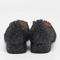 Miu Miu Black Glitter Crystal Embellished  Loafers Size 40