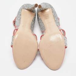 Miu Miu Silver Glitter Suede Ankle Strap Sandals Size 40