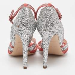 Miu Miu Silver Glitter Suede Ankle Strap Sandals Size 40
