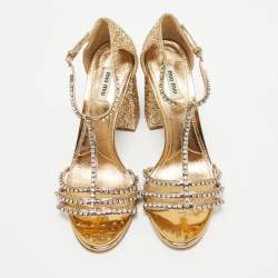 Miu Miu Metallic Glitter Crystal Embellished Ankle Strap Sandals Size 40