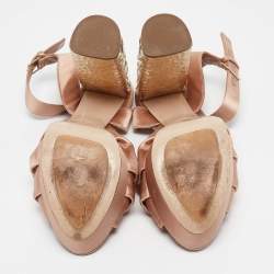 Pre Owned Miu Miu Beige Satin Crystal Embellished Ankle Strap Sandals 40