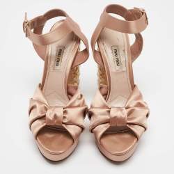 Pre Owned Miu Miu Beige Satin Crystal Embellished Ankle Strap Sandals 40