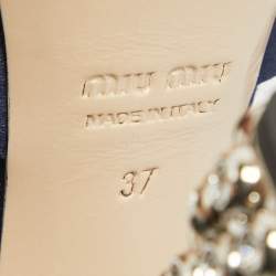 Pre Owned Miu Miu Navy Blue Satin Crystals Heel Platform Sandals Size 37