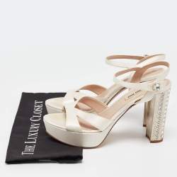 Miu Miu Cream Satin Crystal Embellished Ankle Strap Sandals Size 40